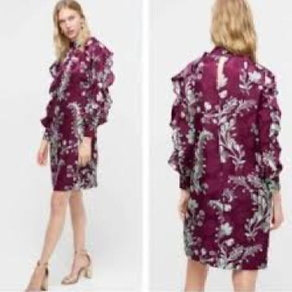 J. Crew Collection purple silk paisley ruffle dress - Picture 2 of 8